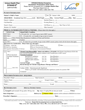 Unison Health Plan SYNAGIS Medical Exception Form