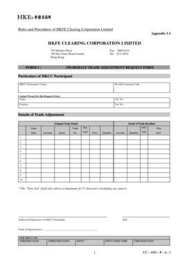HKFE Clearing Corporation Trade Adjustment Forms