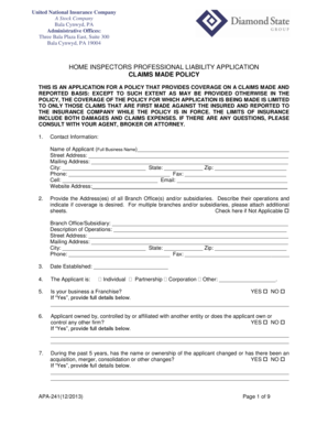 Home Inspectors Professional Liability Application