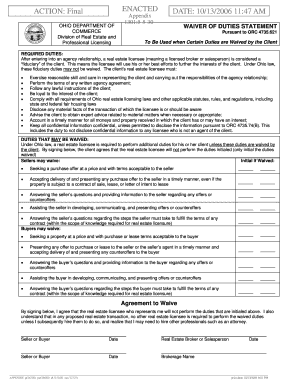 Ohio Waiver of Duties Statement