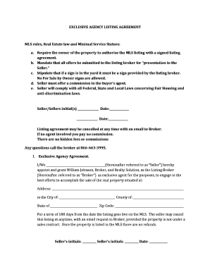 Exclusive Agency Listing Agreement