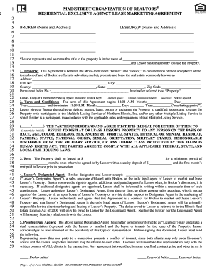 Residential Exclusive Agency Lease Marketing Agreement