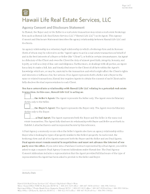 Hawaii Agency Consent and Disclosure Statement