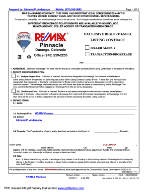 Colorado Exclusive Right-to-Sell Listing Contract