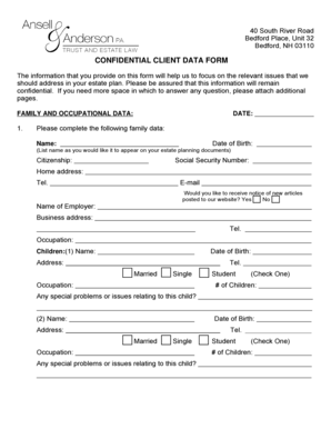 Confidential Client Data Form