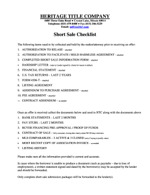 Short Sale Checklist and Authorization Forms