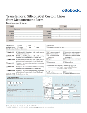 Transfemoral Silicone Gel Custom Liner Measurement Form