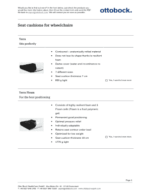 Ottobock Wheelchair Seat Cushion Information Request Form