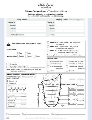 Transfemoral Liner Order Form