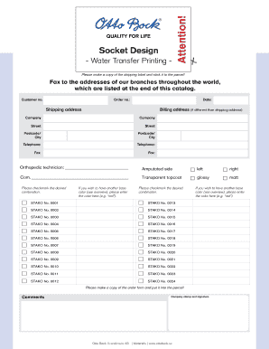 Socket Design Order Form