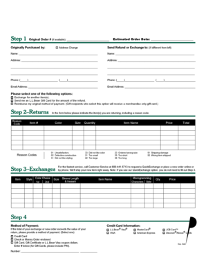 Return and Exchange Form