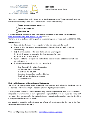 New Brunswick Securities Commission Complaint Form