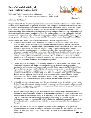 Buyer's Confidentiality & Non Disclosure Agreement