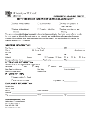 University of Colorado Denver Internship Learning Agreement