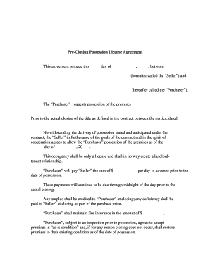 Pre-Closing Possession License Agreement
