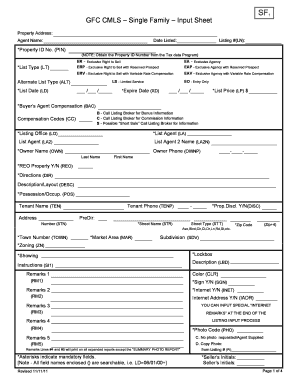 GFC CMLS Single Family Input Sheet