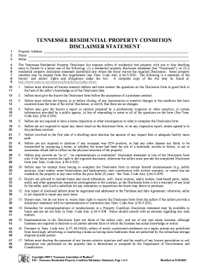 Tennessee Residential Property Condition Disclaimer Statement