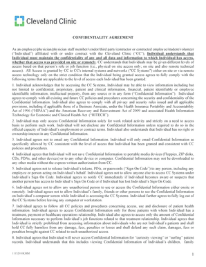 Cleveland Clinic Confidentiality Agreement