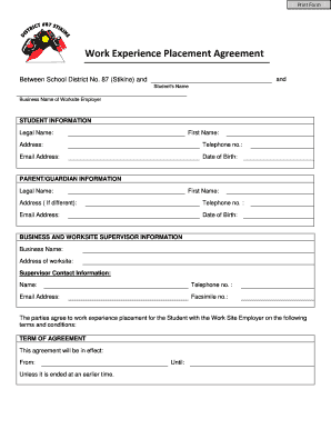 Work Experience Placement Agreement
