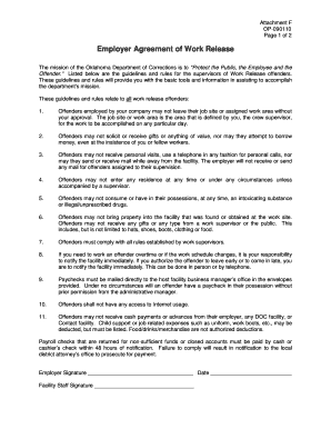 Oklahoma Employer Agreement of Work Release