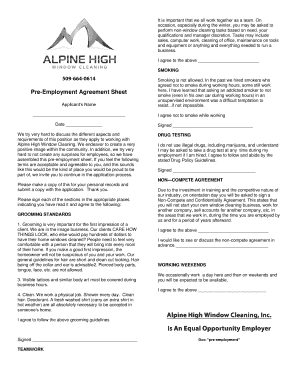 Pre-Employment Agreement Sheet