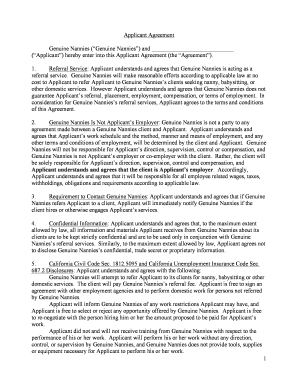 Applicant Agreement for Genuine Nannies