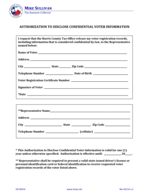 Authorization to Disclose Confidential Voter Information