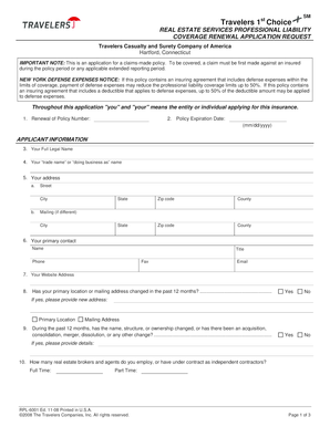 Real Estate Services Professional Liability Coverage Renewal Application