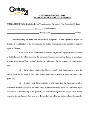 Addendum to Exclusive Buyer/Tenant Agency Agreement