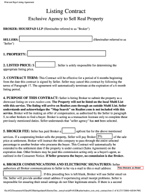 Print and Sign Listing Agreement