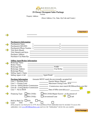 2S Owner Occupant Sales Package