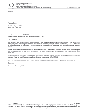 Ocwen Short Sale Settlement Form