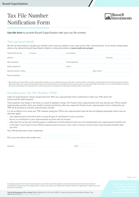 Russell SuperSolution Tax File Number Notification Form