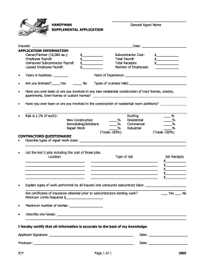 Handyman Supplemental Application