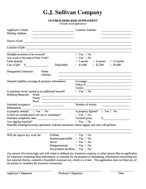 Builders Risk Supplement Form