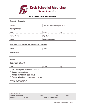 Keck School of Medicine Document Release Form