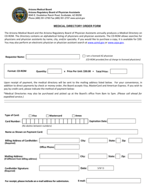Arizona Medical Directory Order Form