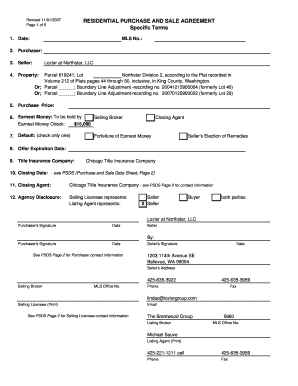 Washington Residential Purchase and Sale Agreement