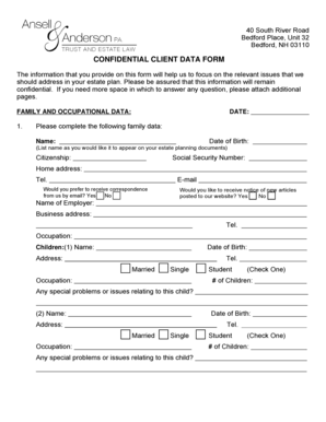 Confidential Client Data Form