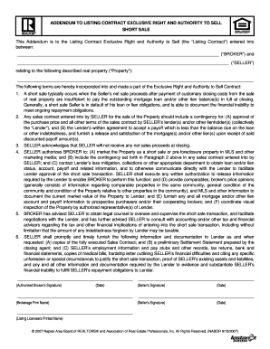 Addendum to Listing Contract for Short Sale