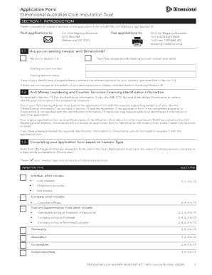Dimensional Australian Core Imputation Trust Application Form