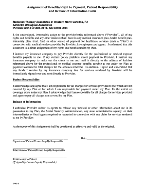 Patient Assignment of Benefits Form