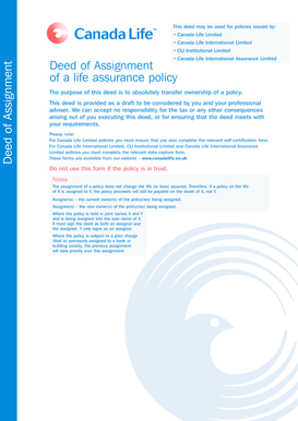 Deed of Assignment for Life Assurance Policy