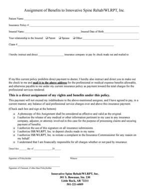 Assignment of Benefits to Innovative Spine Rehab/WLRPT