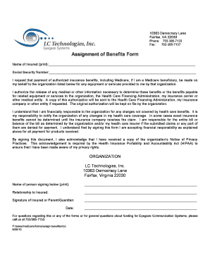 Assignment of Benefits Form