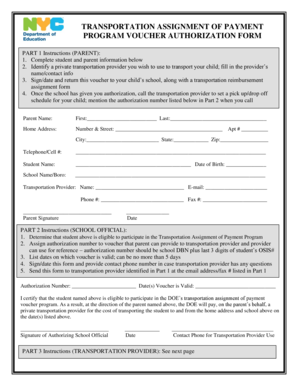 Transportation Assignment of Payment Voucher Authorization Form