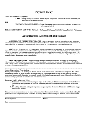 Healthcare Payment Policy and Authorization Form