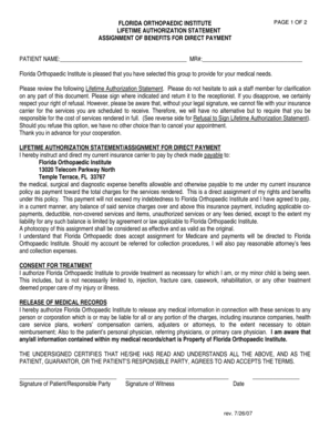 Florida Orthopaedic Institute Lifetime Authorization Statement