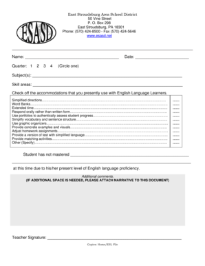 English Language Learner Accommodation Form