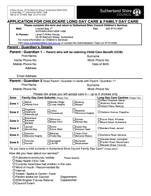 Childcare Long Day Care Application Form